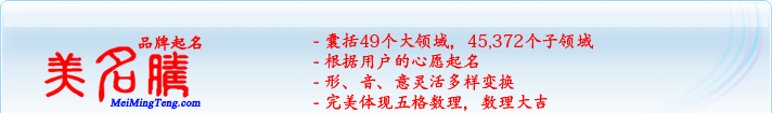 49個(gè)大領(lǐng)域，45,372個(gè)子領(lǐng)域；根據(jù)用戶的心愿起名；形，音，意靈活變換；完美體現(xiàn)五格數(shù)理